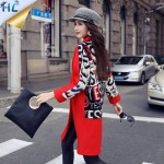 2016 Women Wool Coat Letter Printing Long Winter Woolen coats Red Black Fashion Casual Wool Peacoats