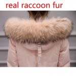 2016 Womens Warm Winter Down Coat Raccoon Fur Hooded Parkas Long Down Jacket