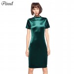 2016 Womens Winter Elegant Retro Velvet Knees Self-cultivation Dresses Solid Loose Within The Ride 3 Colors Grey Black Green 