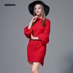 2016 autumn and winter red dresses new women's plus size thin wild lantern sleeve christmas winter sweater dresses women