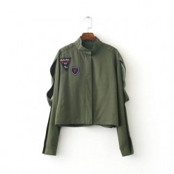 2016 autumn fashion new  Lady Army green patch blouse women tops