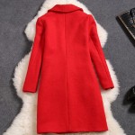 2016 autumn winter designer womens outwear red wool coat knee length v-neck suit collar fashion casual work brand coat jacket