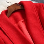 2016 autumn winter designer womens outwear red wool coat knee length v-neck suit collar fashion casual work brand coat jacket