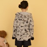 2016 autumn women brand cat print pullover with hood cute jacket outerwear girls cartoon cat face zipper full zip pocket shirt