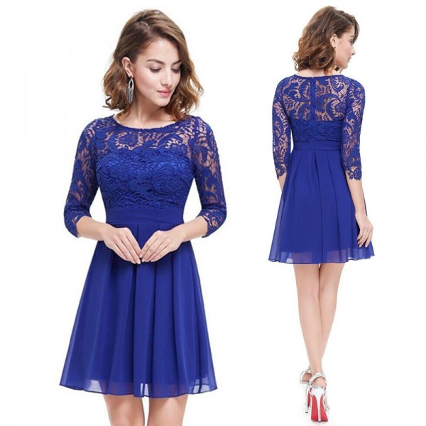 2016 fashion dresses new Spring summer plus size women clothing lace stitching pleated chiffon dresses vestidos blue 4XL