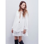 2016 free loose bohe style short dresses long sleeve V-neck sexy hook short dresses people women's hollow fashion casual dress