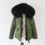 2016 high quality army green winter jacket women genuine natural fox real fur coat With Raccoon Dog Fur Collar Thick Warm Fur