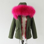 2016 high quality army green winter jacket women genuine natural fox real fur coat With Raccoon Dog Fur Collar Thick Warm Fur