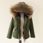 2016 high quality army green winter jacket women genuine natural fox real fur coat With Raccoon Dog Fur Collar Thick Warm Fur