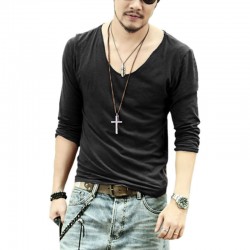 2016 men T shirt men casual leisure fashion long sleeve cotton shirt shirts V-Neck high quality more color sizeS M L XL XXL Q017