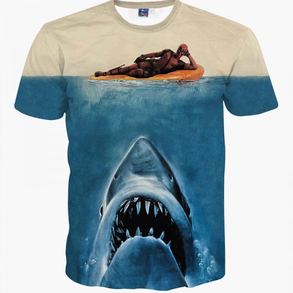2016 new 3d animal t shirt printed deadpool t-shirt with shark head blue animal t shirt unisex casual short sleeve top tees