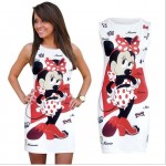 2016 new Fashion Women Summer Sleeveless white Bodycon Camouflage Cartoon Mouse Print Sexy tank Mini Dress Vestido Curto Cortos