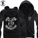 2016 new SONS OF ANARCHY velvet zipper Hoodies Sweatshirts winter thickening fleece cotton men sweatshirt