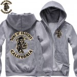 2016 new SONS OF ANARCHY velvet zipper Hoodies Sweatshirts winter thickening fleece cotton men sweatshirt