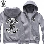 2016 new SONS OF ANARCHY velvet zipper Hoodies Sweatshirts winter thickening fleece cotton men sweatshirt