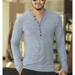 2016 new Tee Tops Long Sleeve Stylish Slim Fit T-shirt Button placket Casual Outwears Popular Design New Men Henley Shirt