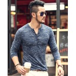 2016 new Tee Tops Long Sleeve Stylish Slim Fit T-shirt Button placket Casual Outwears Popular Design New Men Henley Shirt