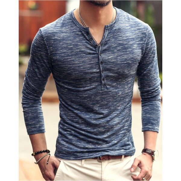 2016 new Tee Tops Long Sleeve Stylish Slim Fit T-shirt Button placket Casual Outwears Popular Design New Men Henley Shirt