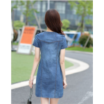 2016 new arrival summer women denim dresses short sleeves loose A word dresses plus sizes v-neck solid denim dresses 176A 25