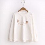 2016 new autumn winter Women cat ear embroidery T-Shirt  Female Loose Round Neck T Shirt  Tassel Design ladies warm tops