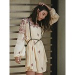 2016 new fashion bohemian style women's dress embroidery Halter mini Dress O-neck chic boho short dress long sleeve fall dresses