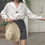 2016 new loose white black solid color shirt autumn fashion women batwing sleeve v neck blouses ladies shirts
