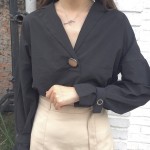 2016 new loose white black solid color shirt autumn fashion women batwing sleeve v neck blouses ladies shirts