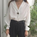 2016 new loose white black solid color shirt autumn fashion women batwing sleeve v neck blouses ladies shirts