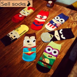 2016 new summer super hero Cartoon  man Casual ankle cotton socks men boat sock slippers harajuku EUR39-44