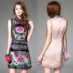 2016 spring summer designer womens dresses black beige luxury embroidery high quality dress europe fashion runway brand dress