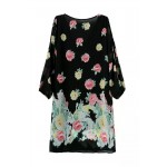 2016 spring summer new Womenswear wholesale V-neck sexy floral printed black A line chiffon dresses with cropped sleeves