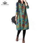 2016 spring summer new cotton and linen ethnic flroal print plus size casual women dress