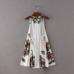 2016 spring summer new women's dress lap flower floral print sleeveless O-neck lace up real photo