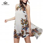 2016 spring summer new women's dress lap flower floral print sleeveless O-neck lace up real photo