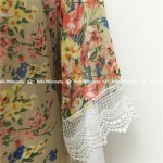 2016 summer autumn new floral flowers placement print loose chiffon kimono Cardigan coat lace hem real photo