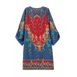 2016 summer boho style ethnic new retro Totem Paisley floral print half sleeve causal dress blue and pink