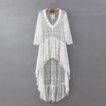 2016 summer new European and American style full lace short in front long flowing v-neck white beach high-low dress