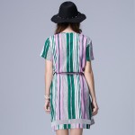 2016 summer style professional plus sizes women's dress high quality fashion stripe lacing waist dresses for women XL-5XL