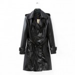 2016 winter new double-breasted long coat Slim pu faux leather female long trench coat jacket belted