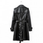 2016 winter new double-breasted long coat Slim pu faux leather female long trench coat jacket belted