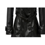 2016 winter new double-breasted long coat Slim pu faux leather female long trench coat jacket belted