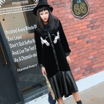2016 women sexy street novelty harajuku black embroidery sequins dress velvet lapel slim leather patchwork dress 