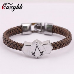 2016Boho Retro Punk Syndicate Assassins Creed Sheet Titanium Bracelets Braided Leather Bracelets Braclet Jewelry Jewelry Man Men