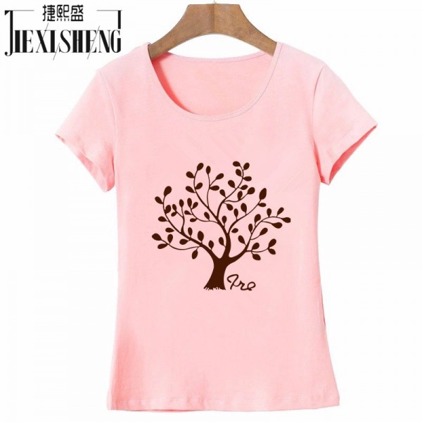 2016Hip Hop Cotton Women Tshirts O Neck Tree Printed Female T-shirt Short Sleeve Slim Fit Popular Girls Tees Tops Clothes HH042