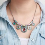 2016New Choker Necklace Fashion Ethnic Collares Vintage Silver Plated Colorful Bead Pendant Statement Necklace For Women Jewelry