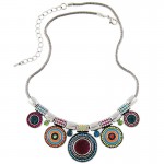 2016New Choker Necklace Fashion Ethnic Collares Vintage Silver Plated Colorful Bead Pendant Statement Necklace For Women Jewelry