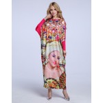 2017 African Dashiki New Fashion Design Bazin Super Elastic Party Plus Size Diamond Loose Face Print Maxi Dress For Lady