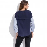 2017 Autumn Fashion New Stripes Stitching Full Sleeve T shirts for Women Leisure Patchwork Eleglant Tops Slim Female T-shirt XL