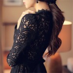2017 Autumn Winter New Vintage Elegant Sexy Flare Black Hollow Out Embroidery Lace Long Sleeve Women Dress Office Evening Party
