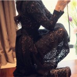 2017 Autumn Winter New Vintage Elegant Sexy Flare Black Hollow Out Embroidery Lace Long Sleeve Women Dress Office Evening Party